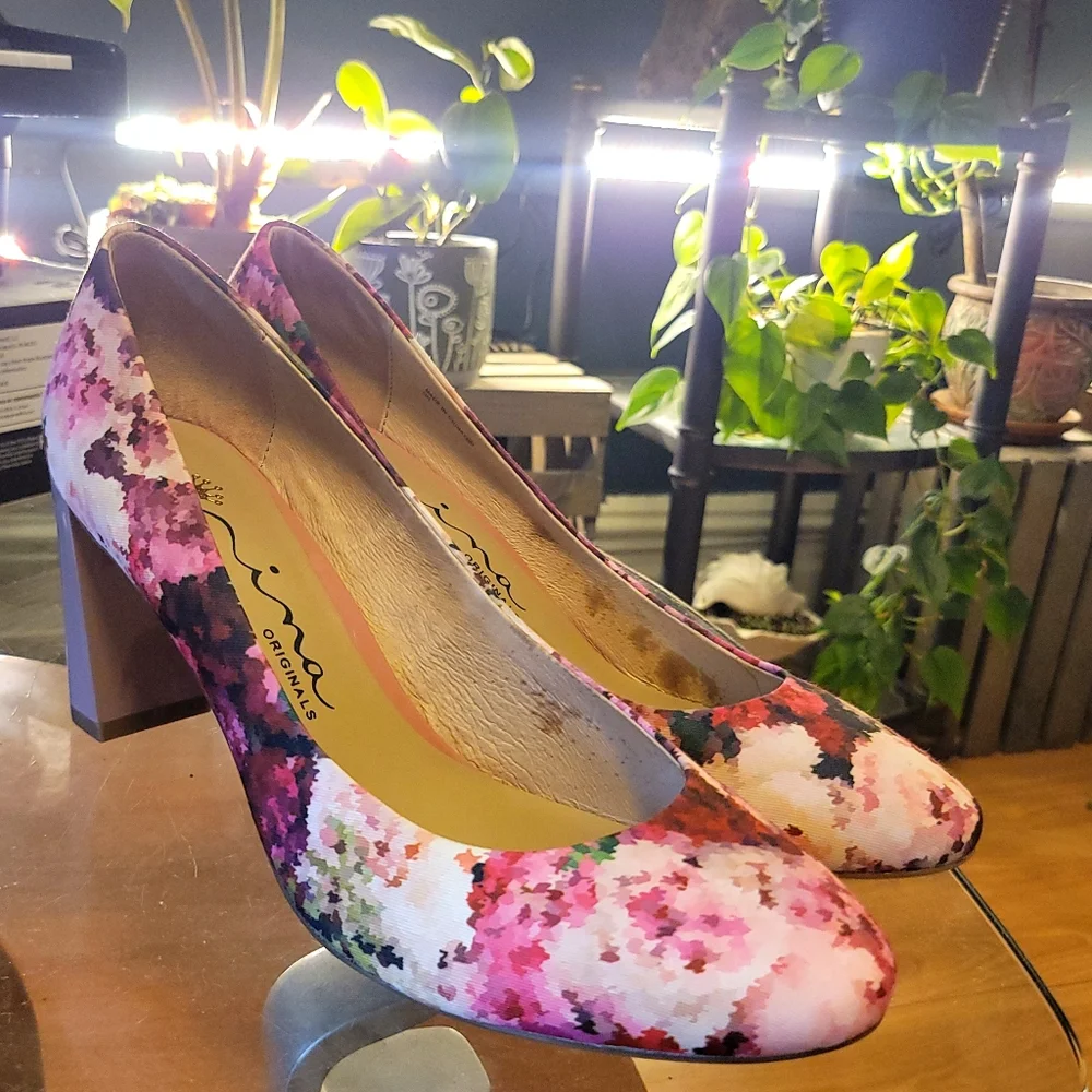 Nina Floral Block Heel Women's Shoes Sz.9 Great For EASTER
